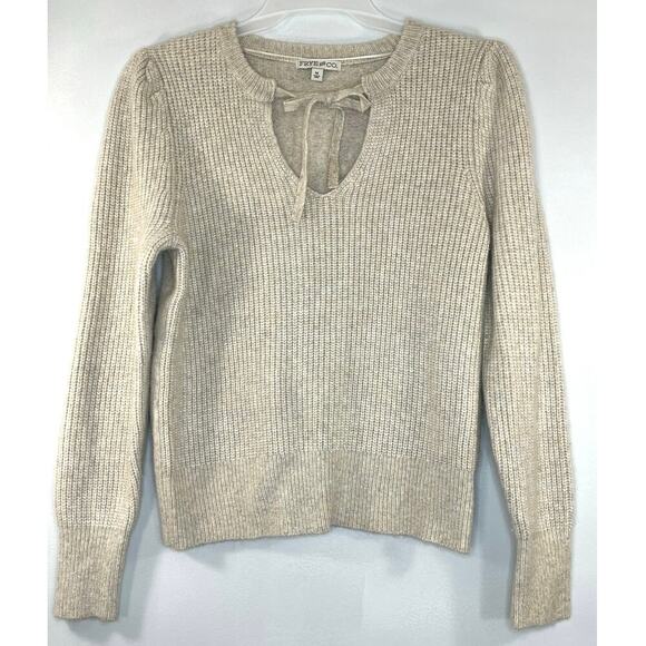 frye & co. Sweaters - FRYE And CO Women Chunky Knit Sweater Long Sleeve Gray Sz M V Neck Pullover Boho